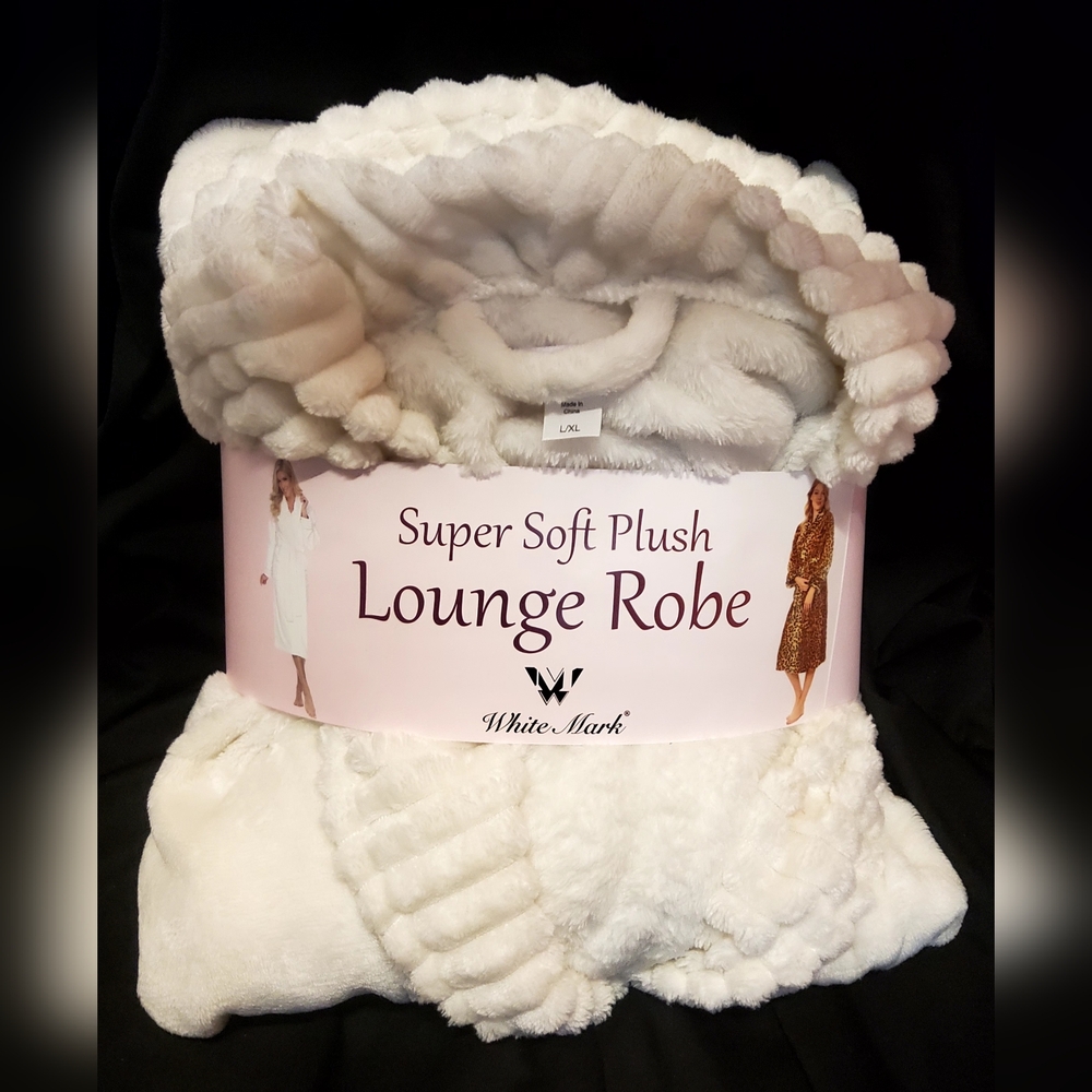 White Mark - Super Soft lounge robe, shawl collar, pockets, white